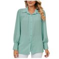 thumbnail image 1 of cfhntfmh Button down Shirts for Women Ruffle Long Sleeve Work Tops Textured Oversized Loose Collared Dressy Casual Blouse S-Xxl, 1 of 7
