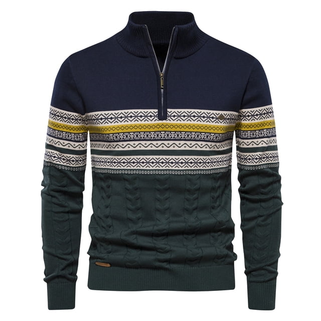 LOVZFMLL Sweaters for Men, Vintage Striped Color Block Turtleneck Ribbed Pullover, Casual Fashion Half-Zip, Fall Clothes, Warm Winter Tops
