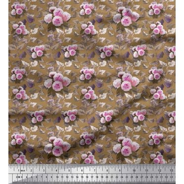 Soimoi Rayon Fabric Leaves & Peony Floral Decor Fabric Printed Yard 56 Inch Wide