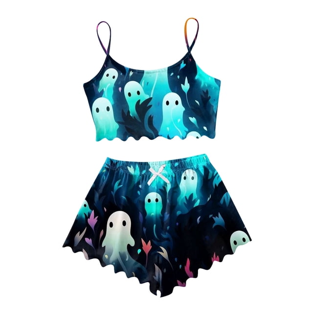HNMKIU Womens Pyjamas Cartoon Print Pajama Shorts Set