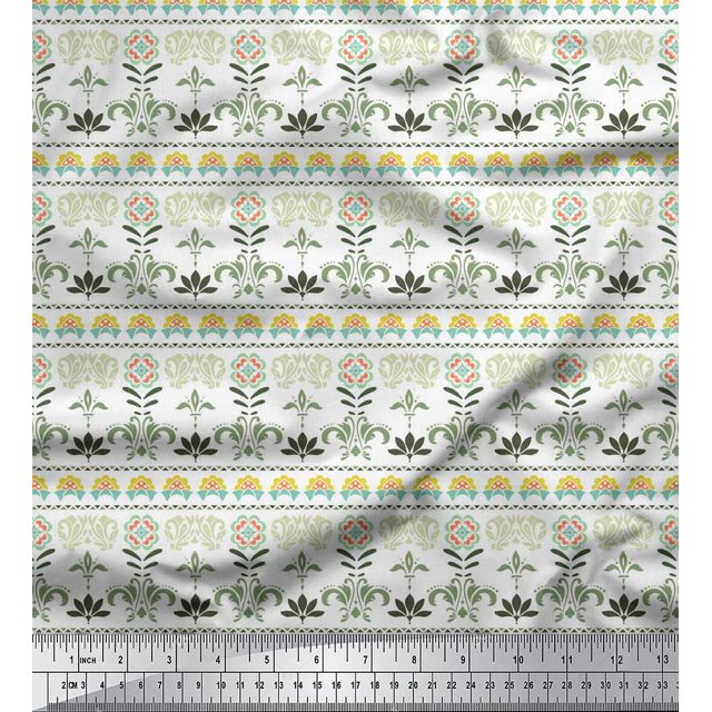 Soimoi Polyester Crepe Fabric Leaves & Floral Block Fabric Prints by Yard 42 Inch Wide