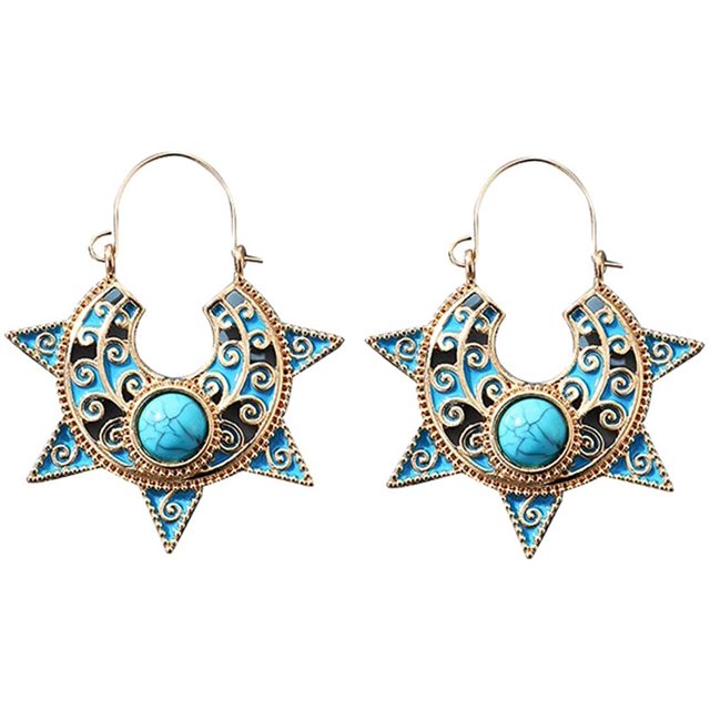 Allmatch de Luxe Conception Unique Boucles d'Oreilles pour les Femmes, Rétro Femmes Géométriques Tournesol Sculpture Faux Turquoise Boucles d'Oreilles Partie Bijoux 10229