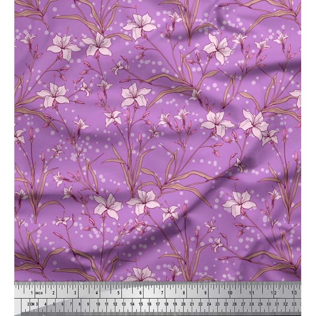 Soimoi polyester Crepe Fabric Leaves & Azalea Floral Printed Fabric 1 Yard 52 Inch Wide