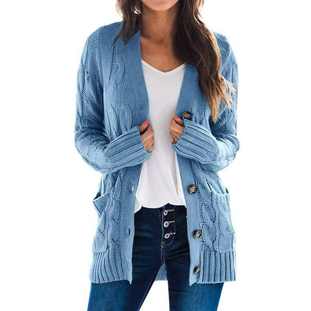 Pull Hiver Cardigan Manches Longues Boutonnage Ouvert sur le devant avec Poche