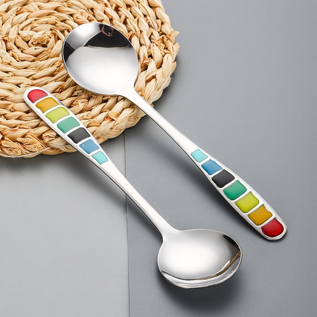 EGNMCR Kitchen Gadgets, Kitchen Accessories, Kitchen Utensils, Kitchen Tool Stainless Steel Round Spoon High Colour Value Household Cute Eating Soup Spoon Handle Spoon Stainless Steel Spoon