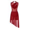 thumbnail image 2 of RUNQHUI Robe de Danse Lyrique pour Femmes Robe de Patinage Artistique Sans Manches en Mousseline Fluide Justaucorps-Robe Asymétrique Bourgogne TG, 2 of 7