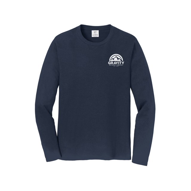 Gravity Outdoor Co. Chandail à Manches Longues - Bleu Marine Foncé - Logo Blanc - G