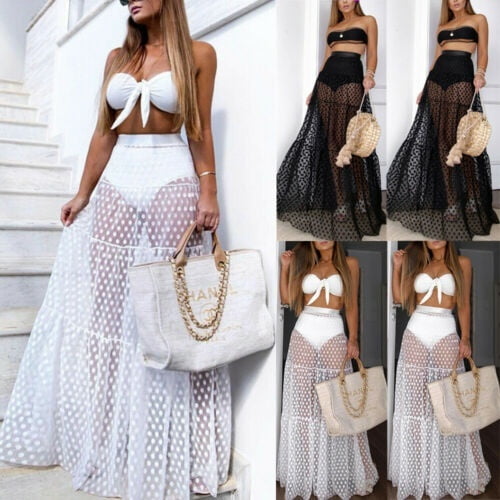Jupe à Pois en Maille Transparente pour Femmes, Taille Haute, Jupe de Couverture