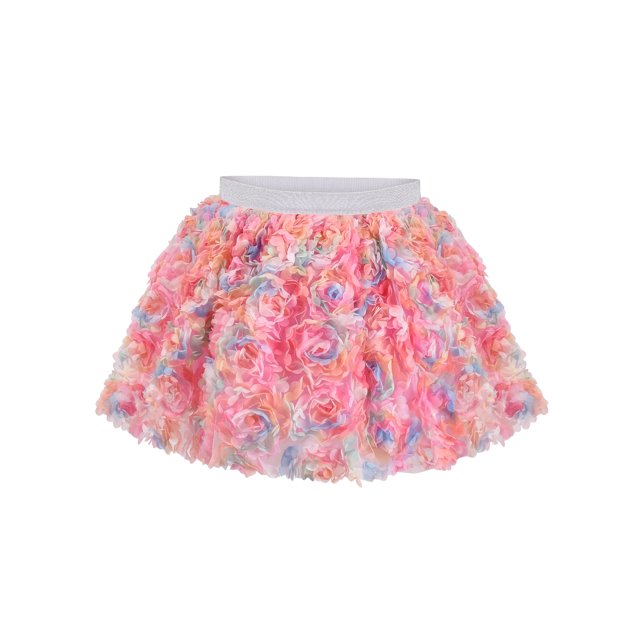 Girls Skirt Tutu Multicolor 3D Flower Applique Elastic Waist 9-10 Years