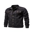 thumbnail image 2 of Men Denim Jacket Solid Color Lapel Button-Down Coat Casual Slim Fit Jacket, 2 of 5