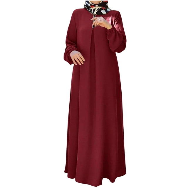 Robe Abaya pour Femmes à Manches Longues, Robe Islamique avec Poches, Maxi, Tenue de Prière, Élégante, Robe Longue pour les Fêtes