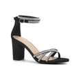 thumbnail image 1 of BLISSFUL STEP Women's Shoes Rhinestone Crisscross Strappy Block Heel Faux Suede Ankle Buckle Sandals Black 7, 1 of 8