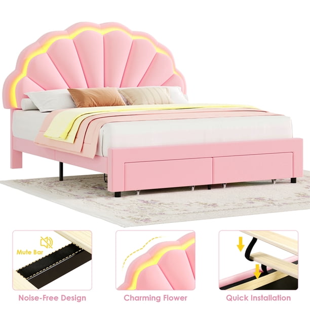 Homfa Full Size Bed Frame with LED Lights & Storage Drawers