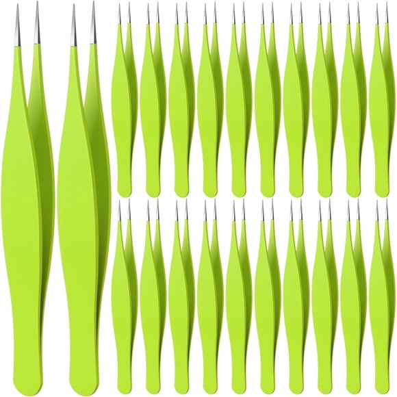 EcoNesxp Tweezers Set Pointed Tweezers Green Precision Fine Tip Ingrown Hair Tweezers Set Needle Nose Surgical Tweezers for Eyebrow Facial Hair Removal 24 Piece Tweezers Set
