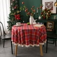 thumbnail image 4 of RKSTN Christmas Decorations Nappe Ronde 150 cm Coton et Lin Vert Rétro Nappe à Carreaux Lavable Table Basse Décorative Nappe de Jardin Cuisine Décoration de Noël, 4 of 5