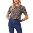thumbnail image 4 of INSPIRE CHIC Hauts Froncés pour Femmes Col Rond Manches Courtes Dos Goutte d'Eau Blouse Florale S Noir Rouge, 4 of 7