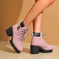 thumbnail image 3 of Platform Combat Boots for Women Trendy Leather Waterproof Non Slip Chunky High Heel Riding Ankle Booties, 3 of 6