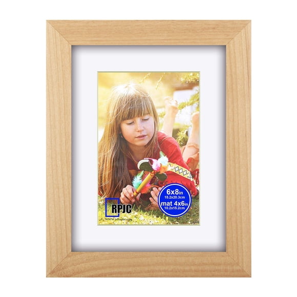 RPJc Cadre Photo 6x8 Pouces en Bois Massif et Verre Haute Définition Affiche des Photos 4x6 avec Passe-Partout Ou 6x8 Sans Passe-Partout pour Montage Mural Cadre Photo Naturel