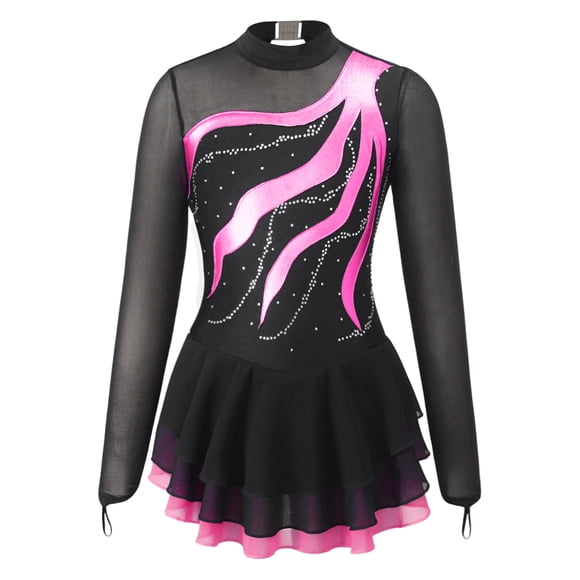 Sinleey Kids Girls Figure Skating Dress Ice Skating Dress Gymnastics Leotard Dancewear for Competition Hot Pink 8