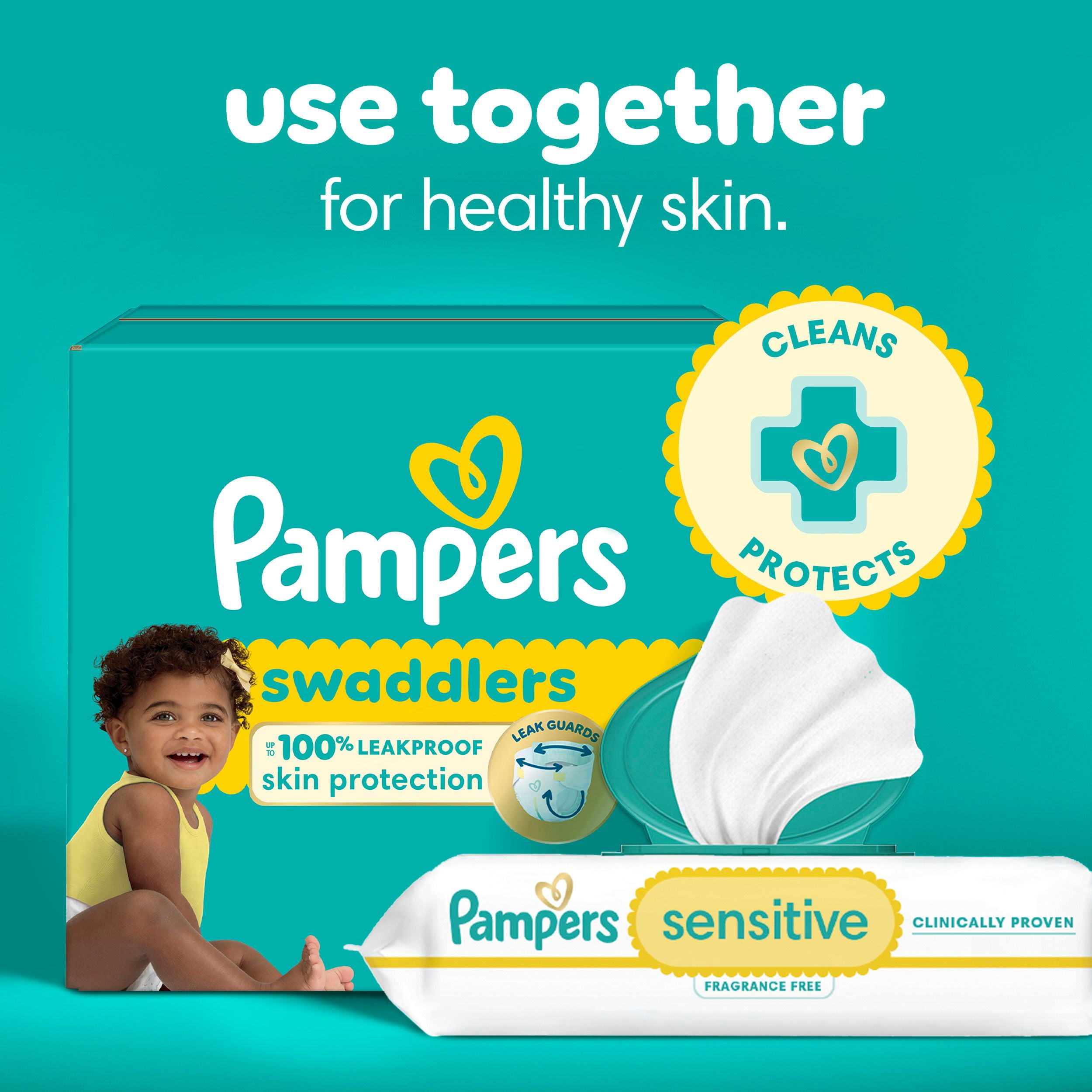 Lingettes pour bébés Pampers Sensitive, éprouvées en clinique, sans parfum, à base d’eau et hypoallergéniques, 168 lingettes pour bébés au total (2X emballages rabattables)