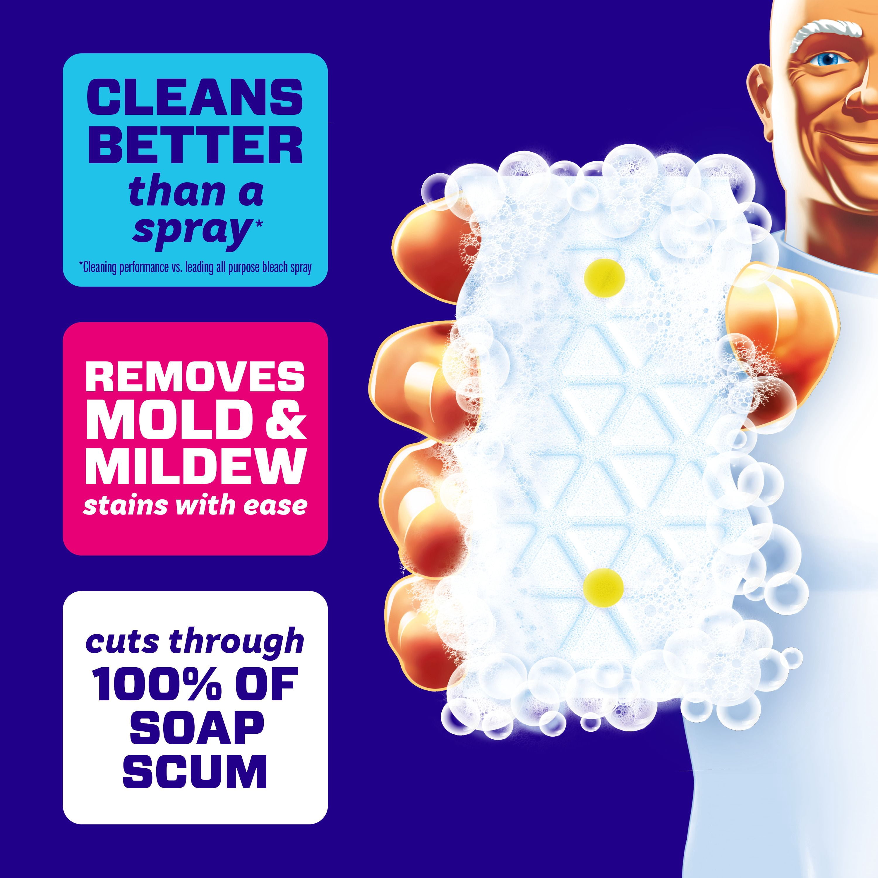 Mr. Clean Éponge EffaceurMagique, Nettoyant pour Salle de Bain, Nettoyant pour Résidus de Savon, Douche et Baignoire, Bain 2 en 1, 2 Unités