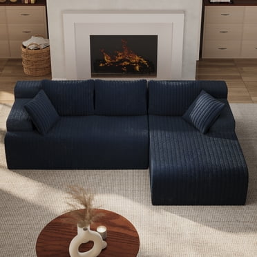 LAUSAINT HOME 96" Modular Sectional Sofa Couches, L-Shaped Boneless Cloud Sofa with Deep Seat & Cushions, (Navy Blue, Right Facing Chaise)