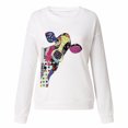 thumbnail image 4 of Leutsin Ladies O-Neck Solid Color Printing Long-Sleeved Loose Striped Casual Top, 4 of 5