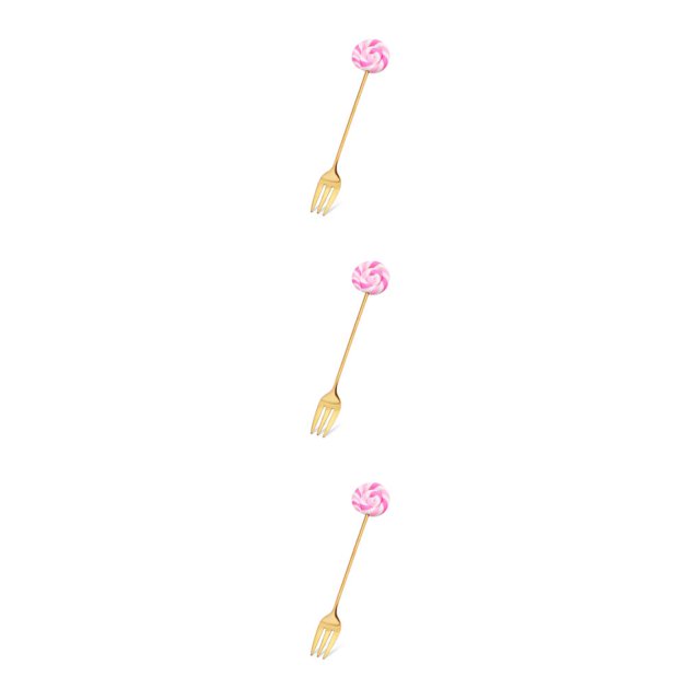 Transemion 1/2/3/5 Cartoon Adorable Restaurant Hotel Tableware Portable Washable Stainless Steel Stirring Mixing Dinnerware Cake Flatware Candy Fork Pink 3PCS