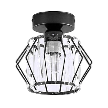 Yinanstore Plafonniers Semi-Encastrés Petits Plafonniers en Cristal Style Ferme Cage en Métal Noir Luminaire Industriel Intérieur pour Couloir Cuisine, A A