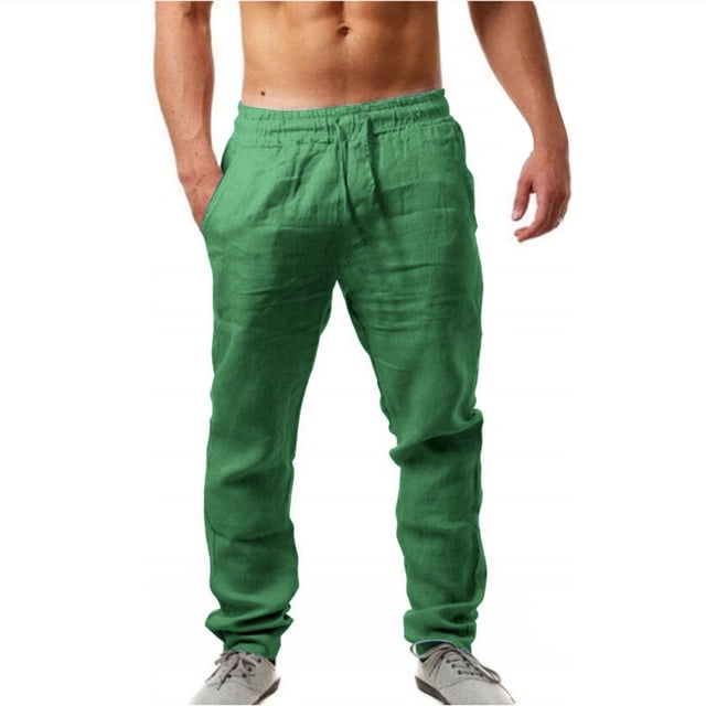 Men's Elastic Pants Solid Fluff Yeah Slide Color Breathable Cotton Linen House Gift Loose Casual Pants