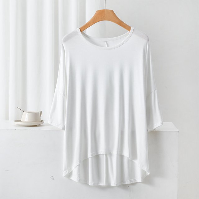 AherBiu T-Shirts pour Femmes à Col Rond, T-Shirts de Pyjama Amples, Été, Légers, Doux, Tunique à Manches Courtes, Hauts, Couleur Unie