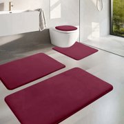 Bathroom Rugs Mat 4 Set, Xinsrenus Extra Soft Water Absorbent Velvet Fleece Foam Bath Rugs, Non-Slip Rubber Backing Machine Washable Quick Dry Thick Bath Mats for Bathroom Floor Tub Shower, Red