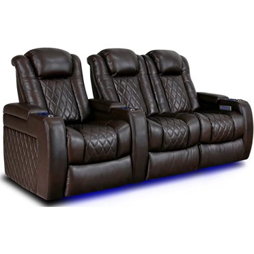 Valencia Home Theater Seating Tuscany Fauteuil Inclinable Motorisé en Cuir Nappa Italien 11000 Pleine Fleur de Qualité Supérieure avec Soutien Lombaire Électrique et Éclairage DEL, Chocolat Foncé