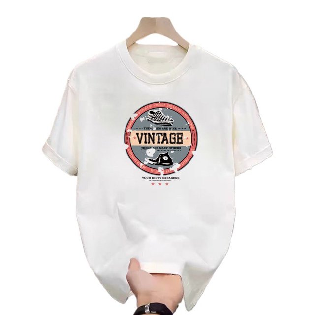 T-Shirt Décontracté d'Été Blanc Imprimé Hommes Femmes Extérieur Respirant Coton Chemise Ronde
