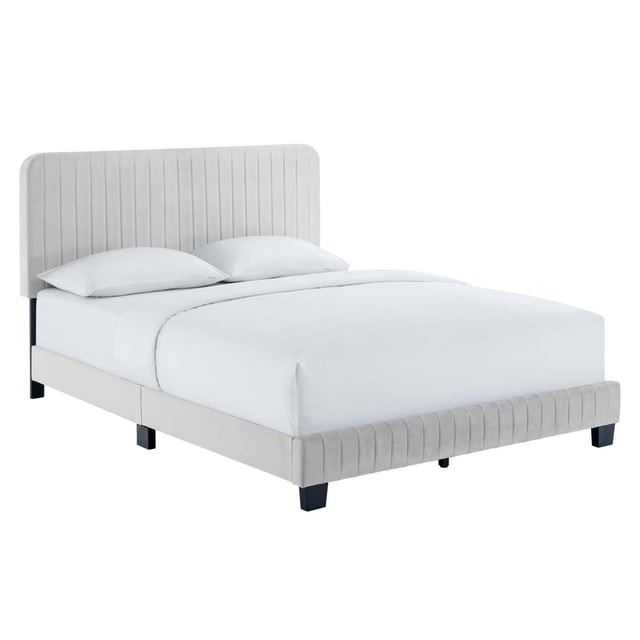 Celine Channel Tufted Performance Velvet Queen Platform Bed Light Gray