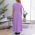 thumbnail image 5 of Bwiyojiz Tailles Mode 120-170 Robe Imprimée pour Enfants à Couleur Unie à Manches Courtes avec Volants et Poches, Col Rond, Violet, 5 of 5