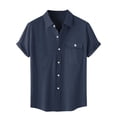 thumbnail image 1 of Besolor Mens Summer Short Sleeve Shirts Collared Button down Shirts Big and Tall Casual Solid Color Beach Shirts Tops, 1 of 6