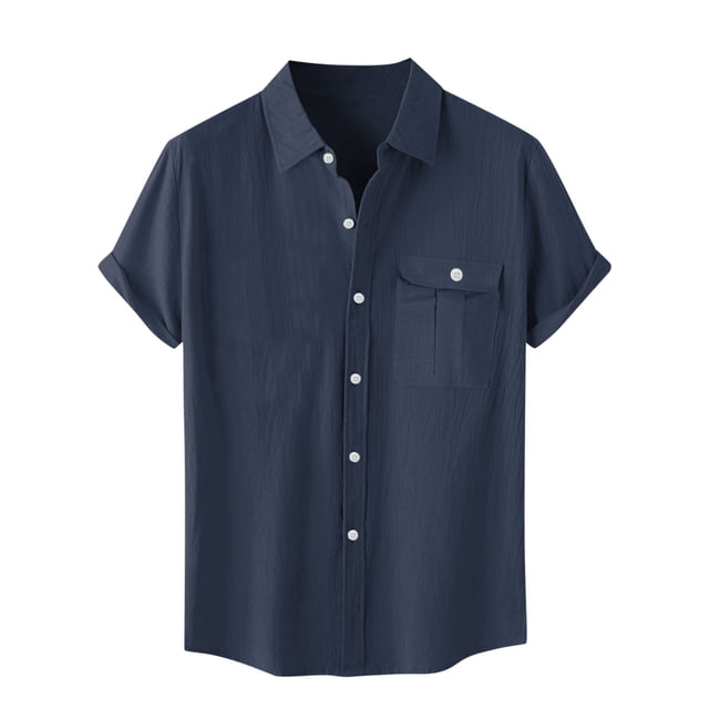 Besolor Mens Summer Short Sleeve Shirts Collared Button down Shirts Big and Tall Casual Solid Color Beach Shirts Tops