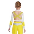 thumbnail image 2 of Eandarui Kids Girls Gymnastics Crop Tops Long Sleeve Shiny Rhinestone Color Block Design with Cross Back Cutout Fluorescent Yellow 6, 2 of 5
