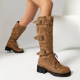 thumbnail image 3 of Mepaouo Women's Knee High Combat Boots Lace up Wide Calf Buckle Riding Boot Chunky Low Heel Booties, 3 of 9