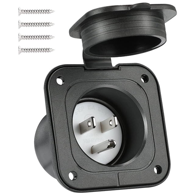 Prise d'Alimentation à Quai 15 A, Prise d'Alimentation à Bride 125 V pour VR, Prise avec Couvercle Étanche et Vis