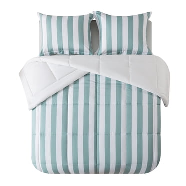 Mainstays – Ensemble de literie 7 pièces avec couette réversible et draps, Queen, motif Cabana Stripe