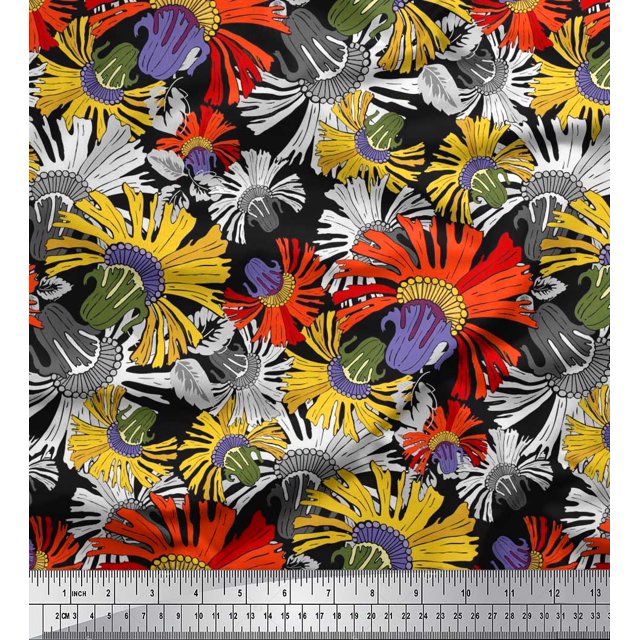 Soimoi Cotton Duck Fabric Flower Artistic Printed Fabric 1 Yard 42 Inch Wide