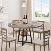 BeesClover 47'' Round Dining Table for 4, Farmhouse Kitchen Table, Metal Leg Modern Dining Table, Small Space Round Table for Kitchen Dining Room