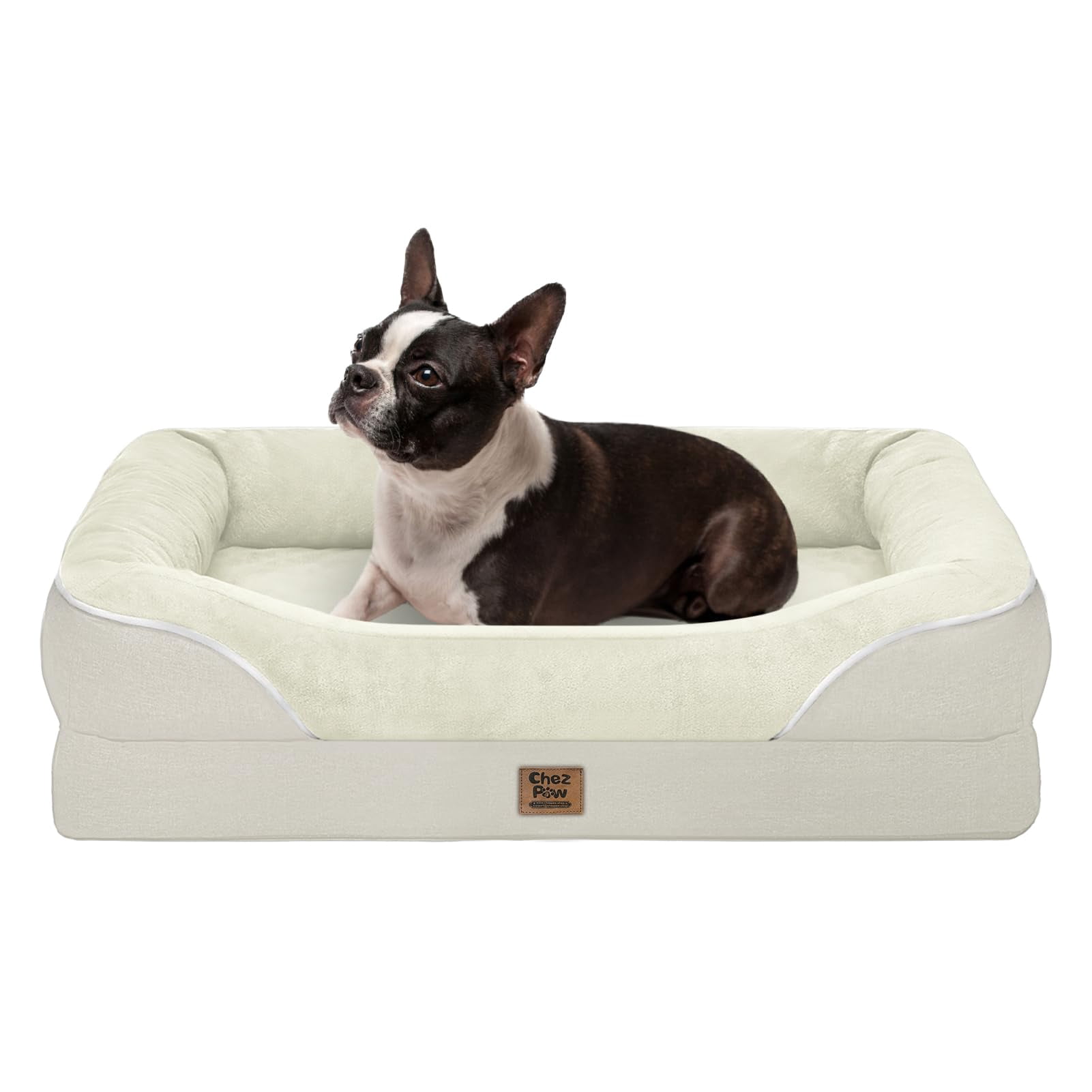 Orthopedic Washable Large Dog Bed - Egg Foam Dog Bed for Large and Medium Dogs Big Pet Beds with Removable Washable Cover and Bolster Non-Slip Bottom