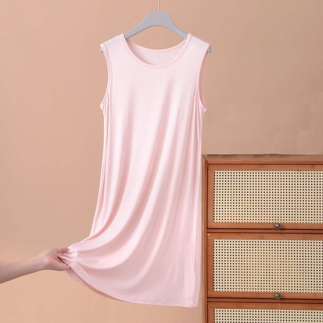 Ovzne Robes pour Femmes 2025 Robe Sans Manches Jupe d'Été Mince Ample Robe Décontractée Couleur Unie Robe de Nuit Maison Liquidation