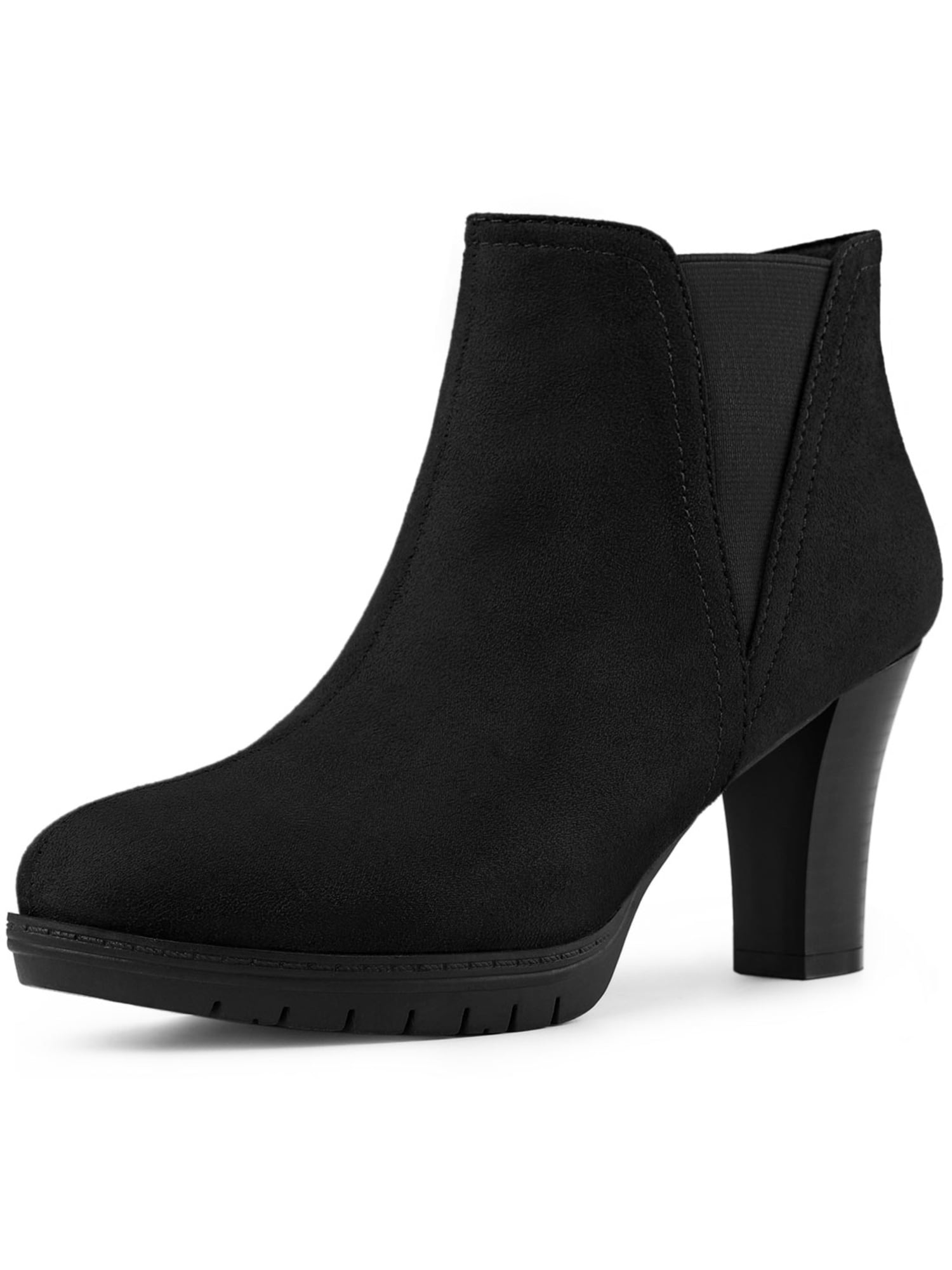 Unique Bargains Women's Round Toe Chunky Heels Chelsea Ankle Boots Black 8
