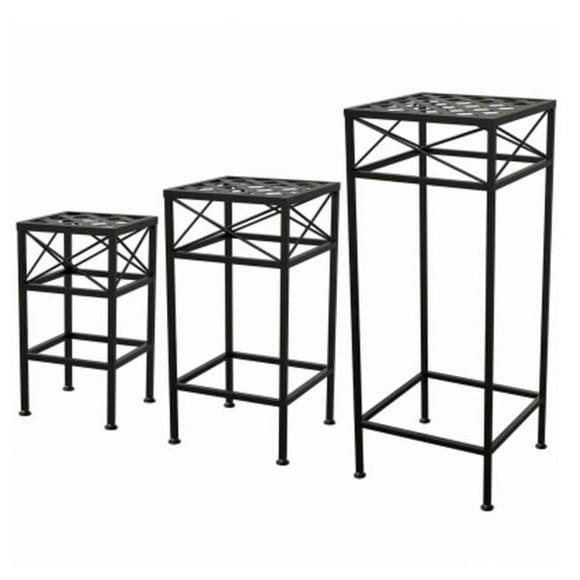 Panacea 102227 Nested Cross Hatch Square Plant Stands, Black - Steel - 3 Piece