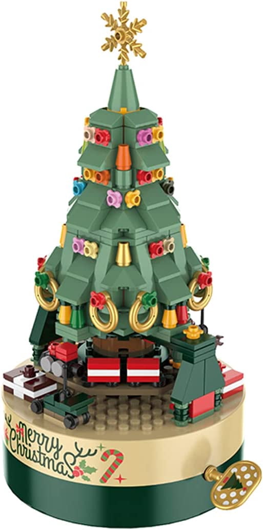 Jinsinto Music Box Christamas Tree Building Blocks Kits,DIY Construction Building Block MusicIcal Boxes Educational DIY Toy Gifts or Adults & 8+ Years Old Boys Girls