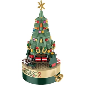 Jinsinto Music Box Christamas Tree Building Blocks Kits,DIY Construction Building Block MusicIcal Boxes Educational DIY Toy Gifts or Adults & 8+ Years Old Boys Girls